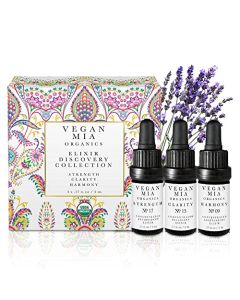 Vegan Mia - USDA Organic Concentrated Face Oil Serum Mini Set, 3-Piece Facial Travel Size Discovery Kit Includes: 1 Clarity Balancing + Brightening Elixir, 1 Harmony Adaptogen Elixir & 1 Strength Antioxidant + Superfood Elixir