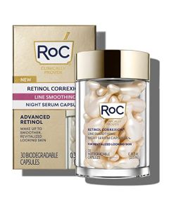 RoC Retinol Correxion Anti-Aging Wrinkle Night Serum, Daily Line Smoothing Skin Care Treatment for Fine Lines, Dark Spots, Post-Acne Scars, 30 Individual Capsules, Unscented, 0.35 Fl Oz