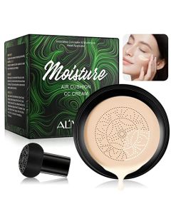 Mushroom Head Air Cushion CC Cream, BB Cream Lasting Moisturizing Concealer,Bright Makeup Base Long Lasting with Mushroom Makeup Sponge,Even Skin Tone for All Skin Types(Ivory White)