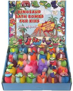 leoce 26+2 PCS Bath Bombs for Kids with 26 Dinosaur Suction Toys Inside, Organic Kids Bath Bombs Gift Sets with 2 Squeeze Dinosaur Toys for Boys & Girls on Birthday, Easter, Christmas, Lavender