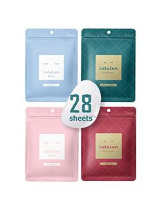 Lululun 28 sheets face mask combo, Precious Green 7sheet + Precious Red 7sheets + Pure (Blue) 7sheets + Pure (Pink) 7sheets