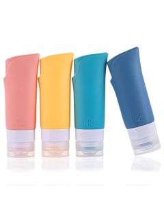 4 Pcs Silicone Travel Bottles,3oz Leak Proof Liquid Squeeze Refillable Portable Travel Size Bottles,BPA Free,Travel Accessories Cosmetic Containers for Toiletries Shampoo Conditioner Lotion