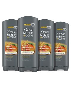 DOVE MEN + CARE Body Wash Rejuvenating Mango + Cedarwood 4 Count for Men with 24-Hour Nourishing Micromoisture Technology 18 oz