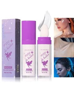 Polvo-De-Hadas-Shimmer-Face-and-Body-Highlighter-Powder-Stick-Makeup, Full-Body-Glitter-Highlighter-Makeup-High-Gloss-Fairy-Highlight-Patting-Powder-for-Hair-Face-Body-Glow/White Moonbeam