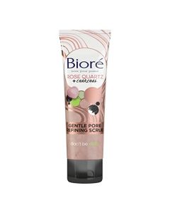 Bioré Rose Quartz + Charcoal Gentle Pore Refining Scrub, Pore Minimizing Facial Scrub, 4 Ounce, Oil Free, Dermatologist Tested, Non-Comedogenic, Cruelty Free, Vegan Friendly