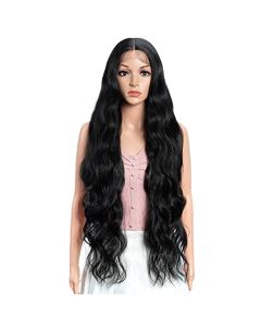 JOEDIR LUX Super Long Synthetic Lace Front Wig Body Wave for Women 34" Long Wavy Synthetic Wigs Heat Resistant Fiber Hair 150% Density (Color:1B)