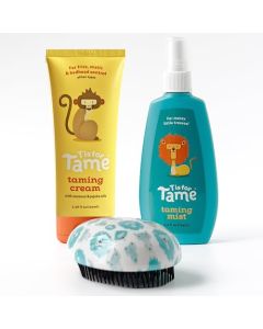 T is for Tame – Kids Hair Taming Cream & Spray Bundle for Frizz, Flyaways, Static & More, All Natural Leave in Cream & Spray for Toddlers & Kids Flexible Bristle Detangling Brush Included