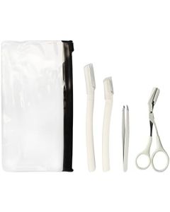 YEEPSYS 4 Pcs Eyebrow Tweezers Kit with Scissors, Brush &Eyebrow Razor, Stainless Steel Tweezers for Women and Men Facial Hair, Beard, Brow（White）