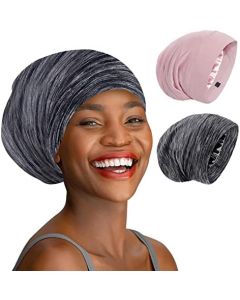 iCooBreeze Mulberry Silk Lined Sleep Cap Bonnet for Curly Hair, Stay On Hair Wrap, Adjustable Strap for Women Men