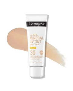 Neutrogena Purescreen+ Tinted Sunscreen for Face with SPF 30, Broad Spectrum Mineral Sunscreen with Zinc Oxide and Vitamin E, Water Resistant, Fragrance Free, Light, 1.1 fl oz