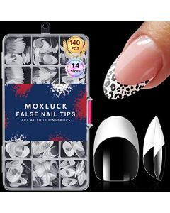 Moxluck Short Almond Nail Tips,Acrylic Nail False Nails Almond Press-On Fake Nails,Clear White Fake Nails Acrylic Almond False Nails 140Pcs,For Nail Extensions Home DIY Nail Salon Nail Tips