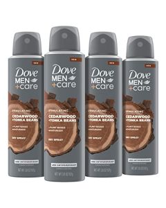 Dove Men+Care Stimulating Antiperspirant Dry Spray Deodorant Cedarwood & Tonka Beans 4 Count 48-hour Odor Protection Deodorant For Men Naturally Derived Plant-Based Moisturizer 3.8 oz