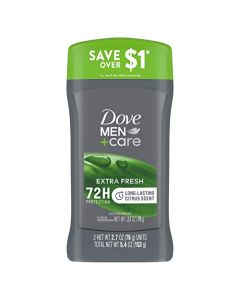 Dove Men+Care Extra Fresh Men's Antiperspirant Deodorant Stick Extra Fresh Twin pack With 72-hour sweat & odor protection with 1/4 Moisturizing Cream & Long-lasting Citrus Scent 2.7 oz