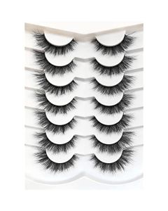 Pooplunch False Eyelashes Cat Eye Look Natural Fluffy Lashes Wispy Short Fake Eyelashes Faux Mink Lashes 7 Pairs Multipack