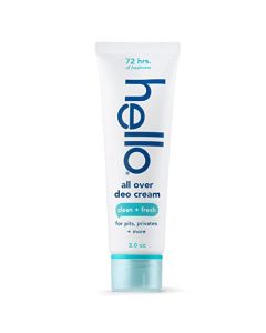 hello All Over Clean & Fresh Deodorant Cream, Aluminum Free Deodorant Cream for Pits, Privates + More, Offers 72 Hours of Freshness, Safe for Sensitive Skin, Vegan, 1 Pack, 3 Oz Tube