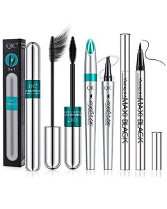 5x Longer Voluminous Eyelashes 2 in 1 Vibely Mascara, Natural Waterproof No Clumping, 3 Set with 4D Silk Fiber Mascara & Eyeliner & Eyebrow Pencil, Long Lasting Makeup Salon Kit
