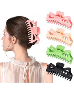 Antmoilios 6.4 Inch Extra Large Hair Claw Clips for Women Thick Curly Hair, Big Matte Banana Clips, Strong Hold Jumbo Jaw Clip, Neutral Hair Clips 4 Pack (Black, Green, Khaki, Pink)