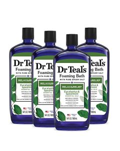 Dr Teal's Foaming Bath with Pure Epsom Salt, Relax & Relief with Eucalyptus & Spearmint, 34 fl oz (Pack of 4) (Packaging May Vary)