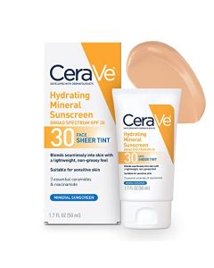 CeraVe Tinted Sunscreen with SPF 30 | Hydrating Mineral Sunscreen With Zinc Oxide & Titanium Dioxide | Sheer Tint for Healthy Glow | 1.7 Fluid Ounce