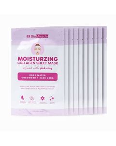BioMiracle Moisturizing Sheet Mask With Firming Collagen, Infused With Pink Clay, Rose Water, Cucumber and Aloe Vera, Natural Extracts, Paraben Free, Soothes and Tones 10 Sheets (10 Pack)