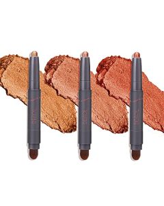 Witcrskm Eyeshadow Stick Set (3PCS), Shimmer and Matte Cream Eye Shadow with Blending Brush, Waterproof & Long Lasting Eye Shadow Pen, Orange Soda