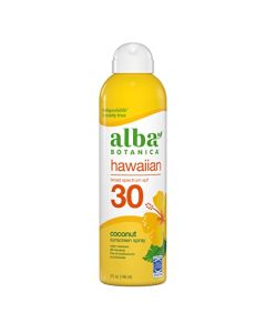 Alba Botanica Sunscreen for Face and Body, Hawaiian Coconut Sunscreen Spray, Broad Spectrum SPF 30 Sunscreen, Water Resistant and Biodegradable, 5 fl. oz. Bottle