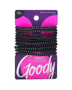 Goody Nonslip Womens Elastic Hair Tie - 10 Count, Black - 4MM for Medium Hair- Ouchless Hair Accessories for Women Perfect for Long Lasting Braids, Ponytails and More - Pain-Free