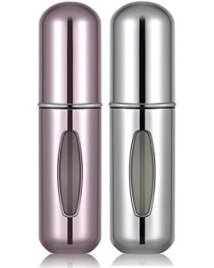 Portable Mini Refillable Perfume/Cologne Atomizer Bottle - great for travel, parties and events - Travel & toiletry accessory great for both men and women - 5ml/0.2oz - Pack of 2 (Pink + Grey)