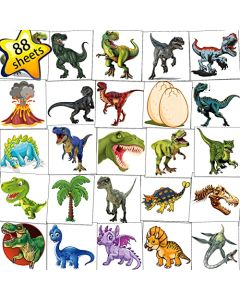 Tazimi 88 Sheets 3D Dinosaur Temporary Tattoos For Kids T-Rex Tattoo Sticker Dinosaur Tattoo Party Decoration DIY Temporary Tattoos Art