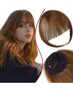 Caliee Bangs Hair Clip Human Hair Light Brown Clip on Bangs Human Hair Wispy Bangs Air Bangs Hair Bangs Clip in Human Hair Fringe with Temples Clip in Bangs for Women Everyday Wear Curved Bangs