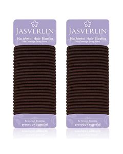 Brown Thick Large Hair Elastics Ties, No Damage Ponytail Holder No Breakage Hairties, Extra-Thick Hair Bands for Women’s Thick Curly Hair, Stretchy Hair Accessories 6mm 48 Pcs JASVERLIN (Medium Brown)