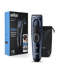 Braun Hair Clippers Series 5 5350, Hair Clippers for Men, Hair Clip from Home with 17 Length Settings, Incl. Memory SafetyLock Recall Setting, Ultra-Sharp Blades, 2 Combs, Pouch, Washable