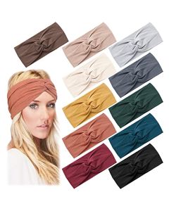 11PCS Headbands for Women Knotted Cross Twist Wide Turban Hair Band Elastic Workout Non Slip Sweat Hair Wrap for Yoga Running Sport Accessories for Girls
