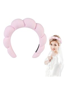 Spa Headband for Women, Makeup Headband Sponge Spa Headband Terry Towel Hair Band Accessories for Women Girl Spa Face Washing Makeup Shower (Pink)