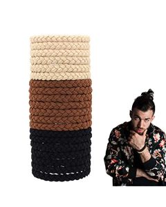 20 Pieces Braided Hair Ties For Men Guys, For Curly Thick Long Hair Elastic Bracelet Hair Ties, No Damage, NO Slip, No Rip Hair Ties For Many Hair Types (Black, Brown And Khaki)