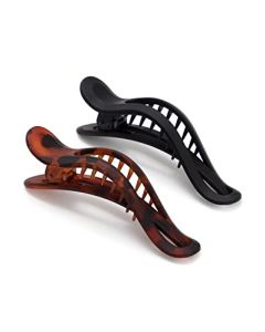 Kitsch Flat Hair Clips - Flat Claw Clips for Women | Lay Down Claw Clip for Thin & Thick Hair | Big Flat Clips for Hair | Alligator Hair Clips | Large Hair Clips for Women, 2pc (Black&Tort)