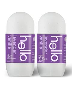 hello Lavender Vanilla Roll On Deodorant, Aluminum Free Deodorant for Women + Men, 48 Hour Non Sticky Formula, Dries Quick and Leaves No White Residue, Travel Deodorant, 2 Pack, 1.69 oz Tubes