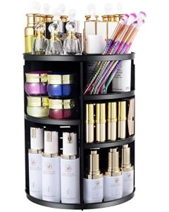 360 Rotating Makeup Organizer, chfine DIY Adjustable Bathroom Makeup Spinning Holder Storage Rack, Large Capacity Lazy Susan Cosmetics Organizer, Makeup Caddy Fits Countertop Vanity and Bathroom,Black
