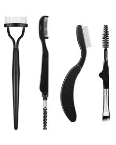 4 in 1 Foldable Eyebrow Comb Eyelash Separator Comb Angled Eye Brow Brush Spoolie Brush Eyebrow Eyelash Grooming Brush Mascara Brush with storage bag for Brows Lashes Makeup tools for home or travel