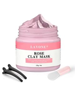 LAVONE Rose Clay Mask, Face Mask Skin Care with Rose, Aloe and Green Tea Extract for Dark Spots, Ances, Blackheads, Controlling Oil and Refining Pores 4 Oz, for All Skin Types.