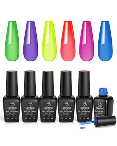 Beetles Jelly Crystal Gel Polish Set Summer-6pcs Colors Blue Red Purple Rainbow Neon Yellow Green Orange LED Dryer Cured See Through Nail Trend Nail Art Kit