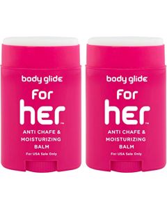 Body Glide For Her Anti Chafe Balm: anti chafing stick with added emollients. Prevent rubbing leading to chafing, raw skin, and irritation. Use for arm, chest, bra, butt, groin, and thigh chafing: 1.5oz-2pack