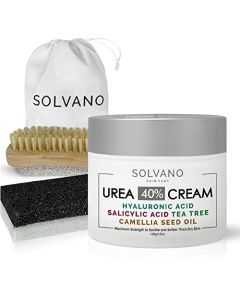 SOLVANO 40% Urea Extra Strength Foot Cream - Hyaluronic & Salicylic Acid, Tea Tree, Camellia Oil - Softens Calluses & Dry Skin, Cruelty-Free, 4.9 Fl Oz