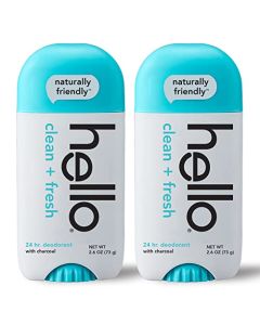 hello Activated Charcoal Fresh and Clean Deodorant for Women + Men, Aluminum Free, Baking Soda Free, Parabens Free, 24 Hour Odor Protection, 2.6 Ounce, 2 Pack