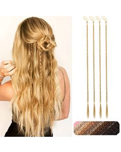 REECHO Clip in Braided Hair Extensions, 4PCS Baby Braids Extensions 22" Long Natural Soft Synthetic Hairpieces for Women - Golden Blonde