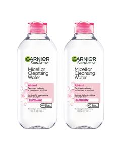 Garnier SkinActive Micellar Water for All Skin Types, Facial Cleanser & Makeup Remover, 13.5 Fl Oz (400mL), 2 Count (Packaging May Vary)