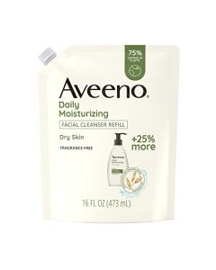 Aveeno Daily Moisturizing Facial Cleanser with Soothing Non-GMO Oat, Leaves Skin Feeling Hydrated, Soft & Supple, Paraben-, Sulfate-, Fragrance-, Dye- & Soap-Free, Refill Pouch, 16 fl. Oz