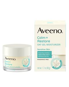 Aveeno Calm + Restore Oat Gel Facial Moisturizer for Sensitive Skin, Lightweight Gel Cream Face Moisturizer with Prebiotic Oat and Feverfew, Hypoallergenic, Fragrance- and Paraben-Free, 1.7 oz