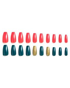 Allkem Glam Duo - Teal Gold X Peach Press on Nails | Glossy Medium Short Ballerina | 10 sizes - 20 pcs Almond Nail kit with Glue 2 sets