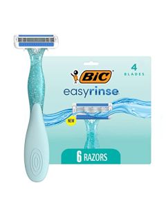 BIC EasyRinse Anti-Clogging Women's Disposable Razors for a Smoother Shave With Less Irritation*, Easy Rinse Shaving Razors With 4 Blades, 6 Count